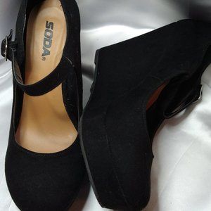 Black Velvet Mary Jane Wedges